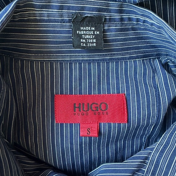 HUGO Men's Navy Pinstripe Dress Shirt - Picture 3 of 5